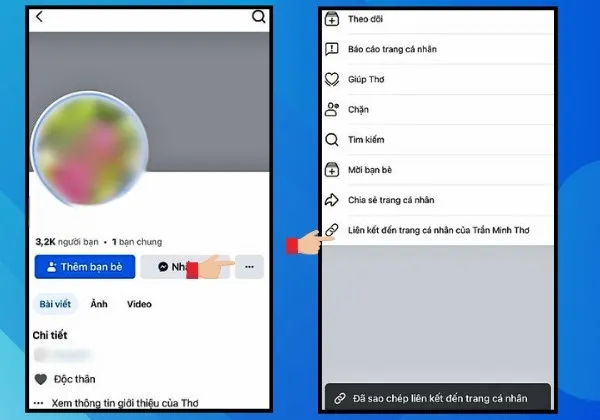 Bước sao chép liên kết trang cá nhân Facebook từ menu ba chấm