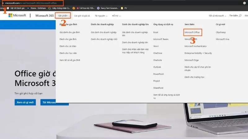 Bước truy cập trang web Microsoft Office để tải Word 2013