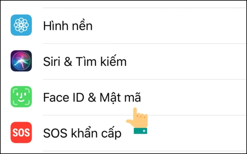 Bước vào mục Cài đặt Face ID & Mật mã để thực hiện cách cài Face ID 2 người
