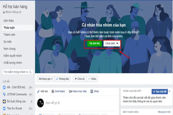 Cá nhân hóa nhóm bằng cách thêm ảnh bìa và mời bạn bè