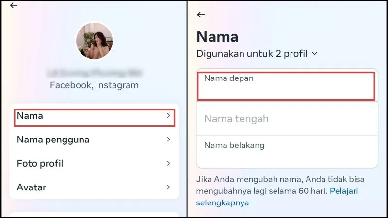 Các bạn đổi tên ở phần Nama depan