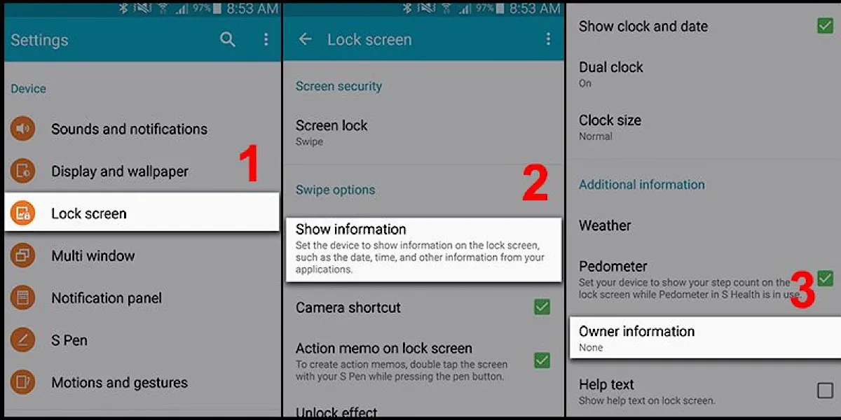 Các bước cài đặt tên chủ sở hữu trên màn hình khóa Samsung chạy Android 6