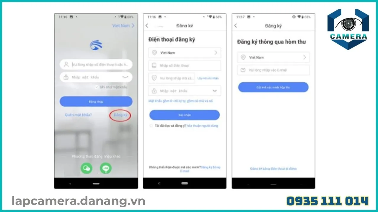 Các bước đăng ký tài khoản mới trên ứng dụng Yoosee bằng email hoặc số điện thoại