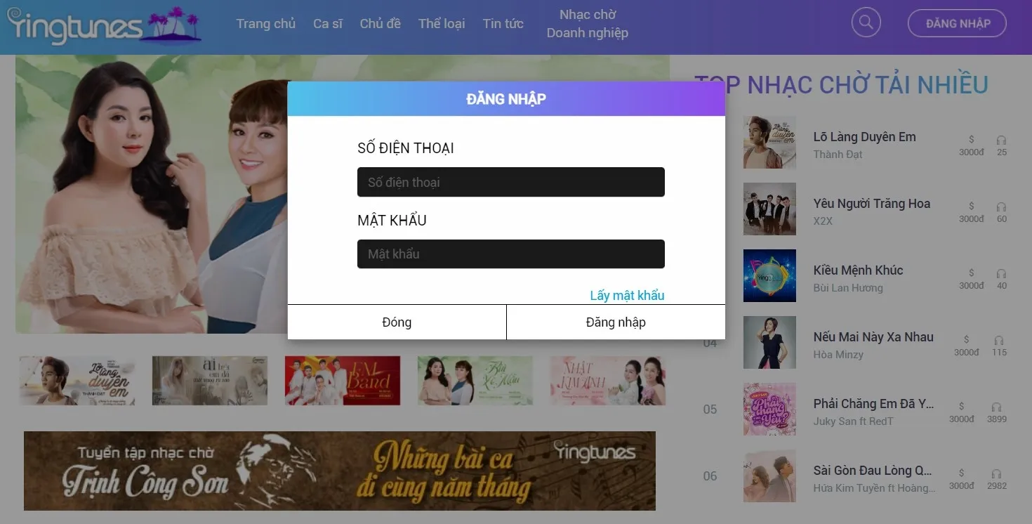 Các bước đăng nhập dịch vụ Ringtunes của VinaPhone để cài đặt nhạc chờ