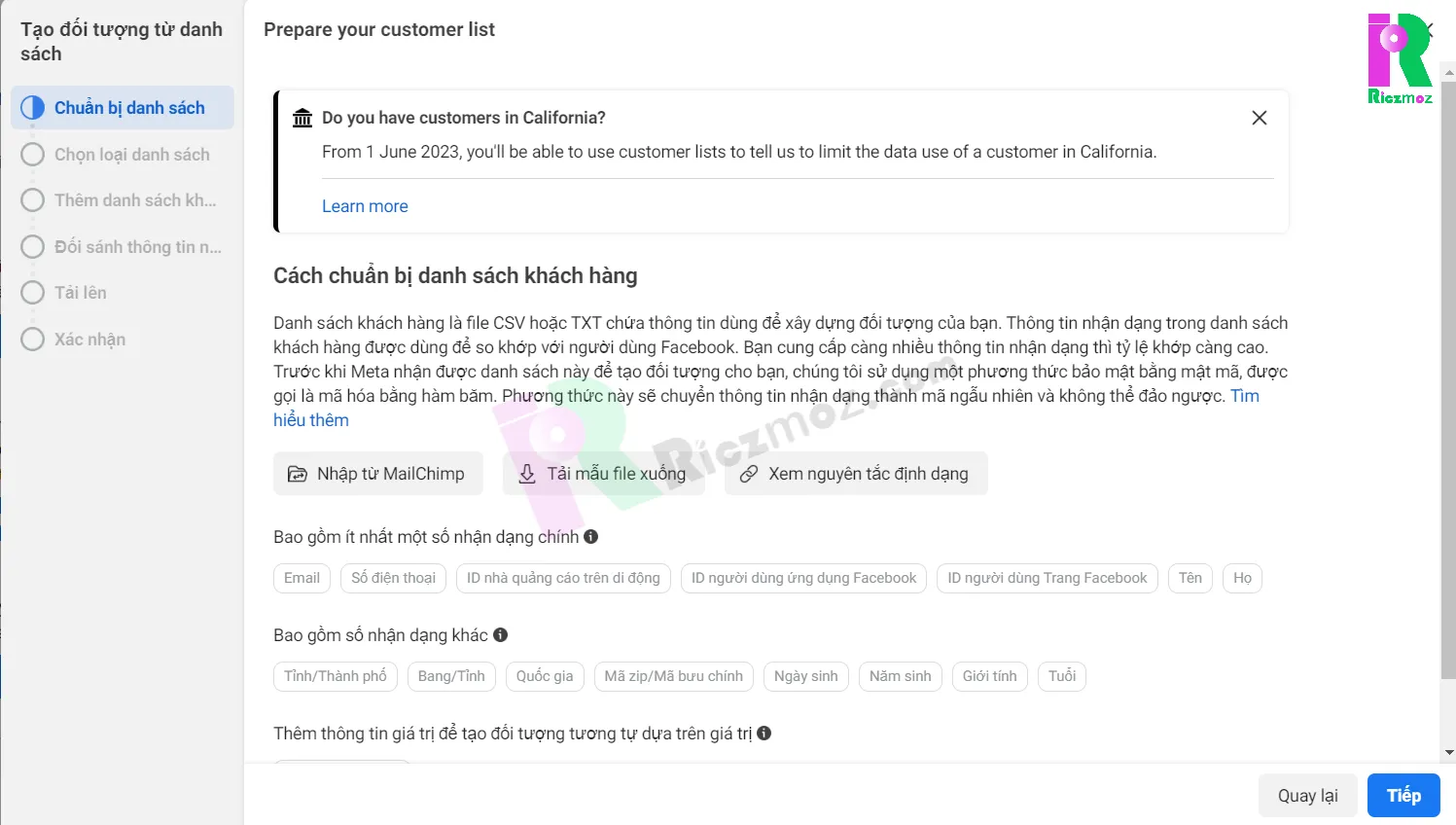 Các bước hoàn tất tải tệp số điện thoại lên hệ thống quảng cáo Facebook