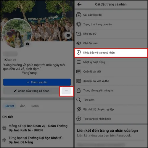 Các bước khóa trang cá nhân Facebook trên điện thoại.