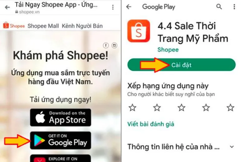 Các bước tải và cài đặt ứng dụng Shopee trên điện thoại Android từ link web