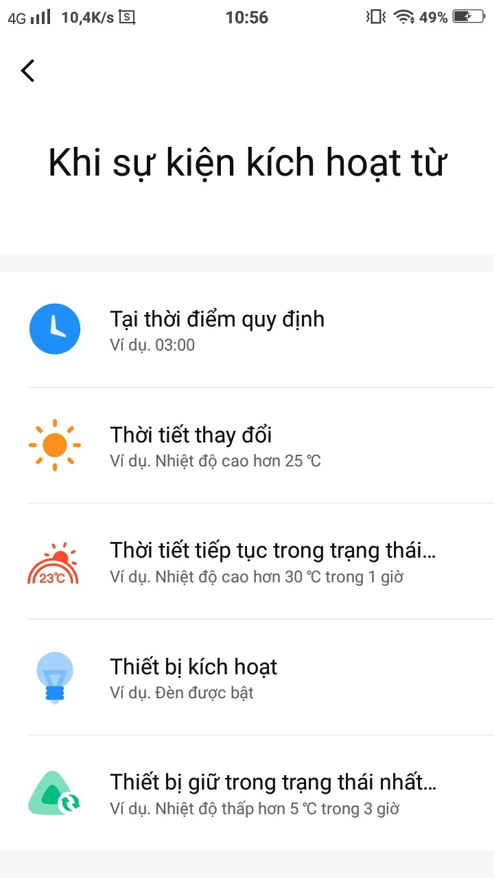 Các hành động tự động hóa có thể thiết lập