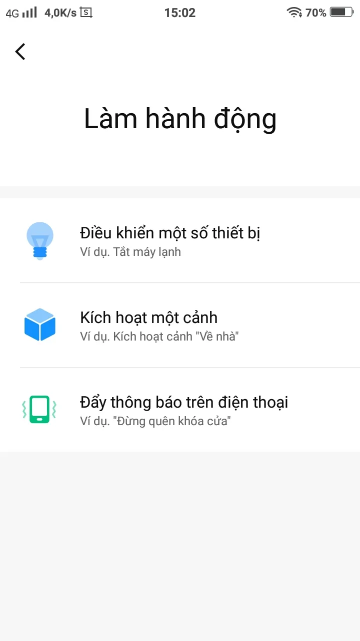 Các loại hành động tự động hóa có thể thiết lập