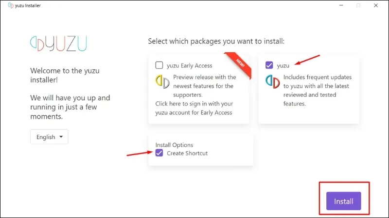 Các tùy chọn cài đặt ban đầu của Yuzu Emulator