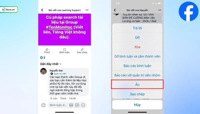 Cách ẩn bình luận thủ công trên điện thoại