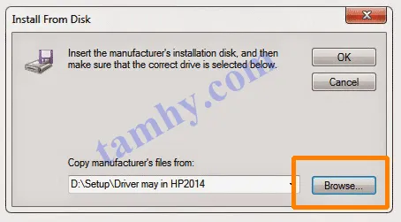 cách cài máy in cho laptop win 7 bằng cách Browse driver
