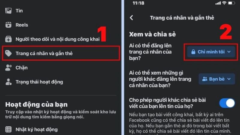 Các bước thiết lập cách chặn gắn thẻ facebook và kiểm duyệt thẻ trên ứng dụng điện thoại