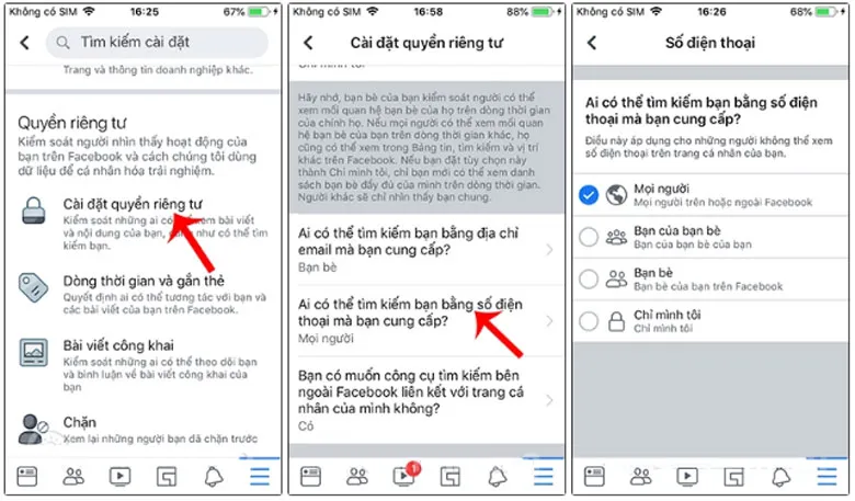 Cách chặn tìm kiếm facebook bằng số điện thoại trên điện thoại: Bước 2