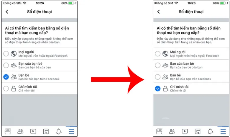 Cách chặn tìm kiếm facebook bằng số điện thoại trên điện thoại: Bước 3