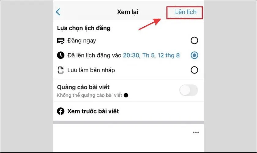 Cách đăng bài trên page Facebook bằng điện thoại: Hoàn tất lên lịch