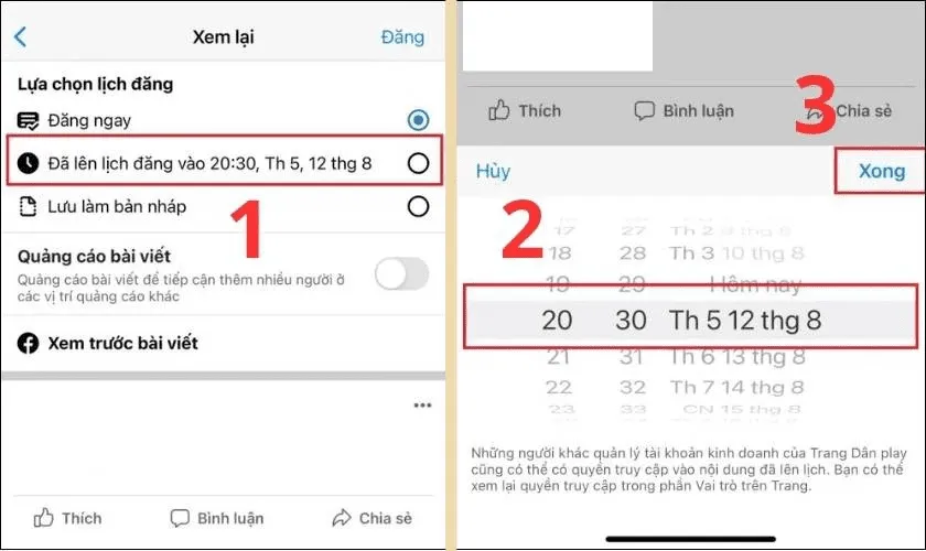 Cách đăng bài trên page Facebook bằng điện thoại: Lựa chọn lịch đăng