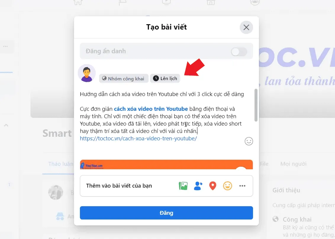 Cách đăng bài trên Page Facebook: Biểu tượng Lên lịch trong Group