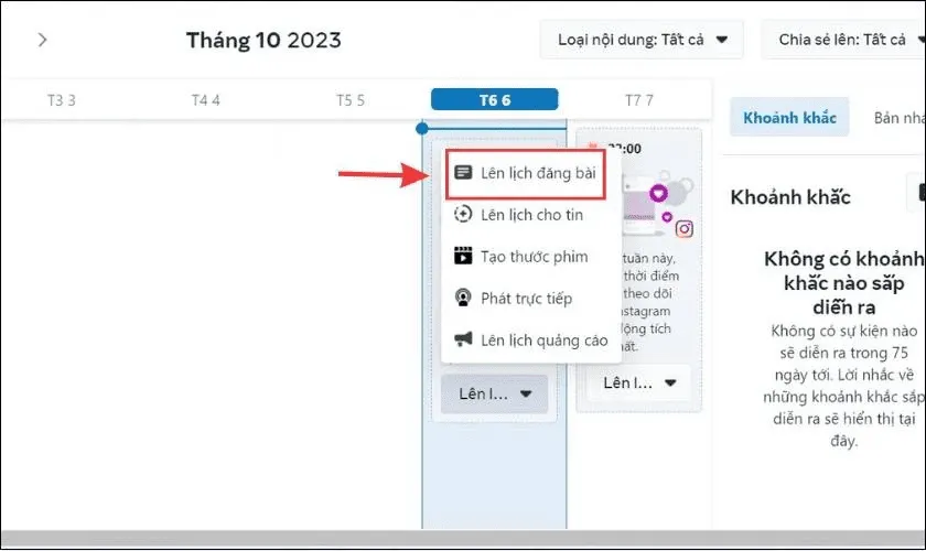 Cách đăng bài trên page Facebook: Chọn Lên lịch đăng bài trong Planner