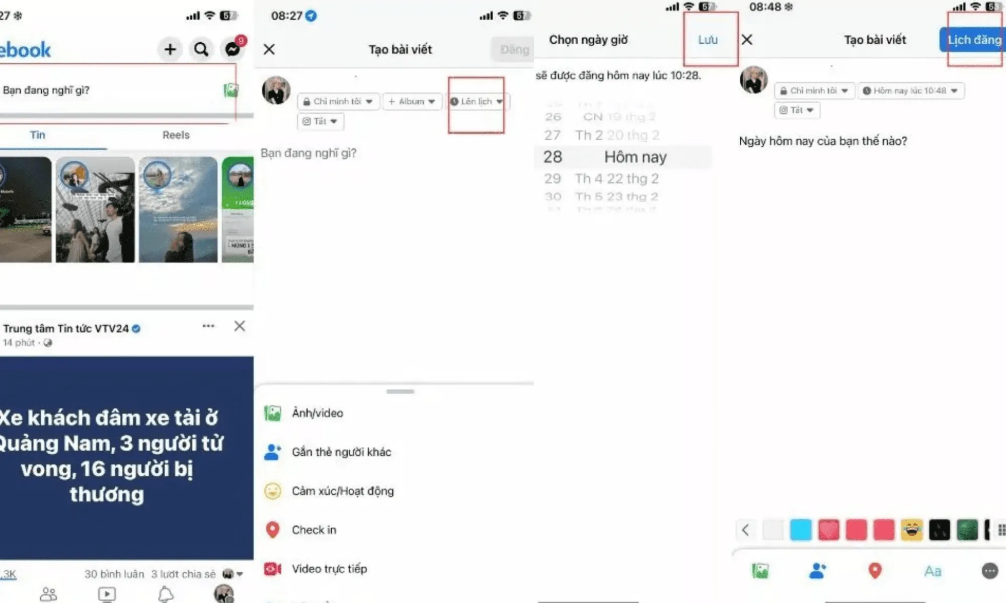 Cách đăng bài trên Page Facebook: Chọn Lên lịch trong giao diện tạo bài viết cá nhân