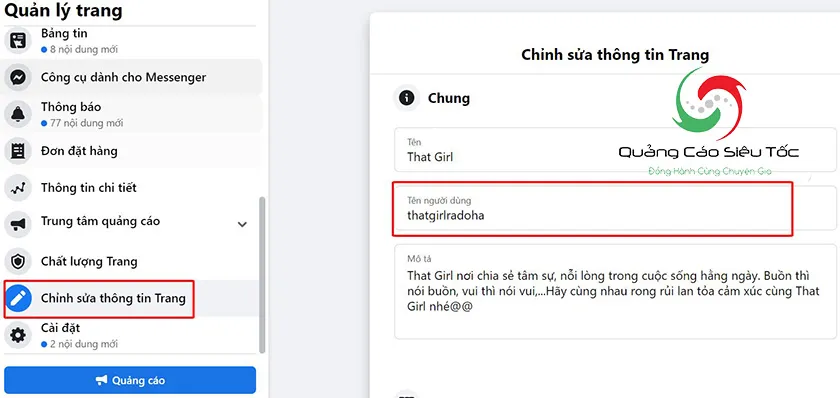 Cách đổi link trang Facebook