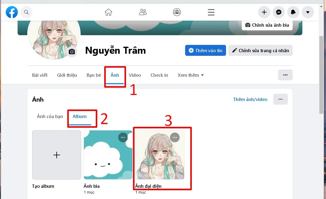Cách gỡ ảnh đại diện trên Facebook trong Album bằng máy tính bước 2