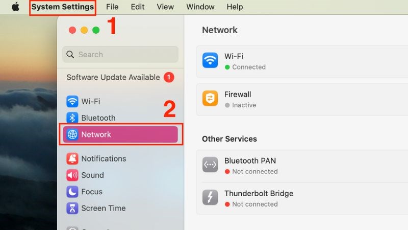 Truy cập Network để thay đổi máy chủ DNS