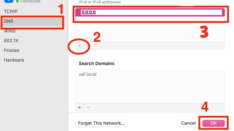 Thêm địa chỉ IP mới cho máy chủ DNS trong cài đặt mạng