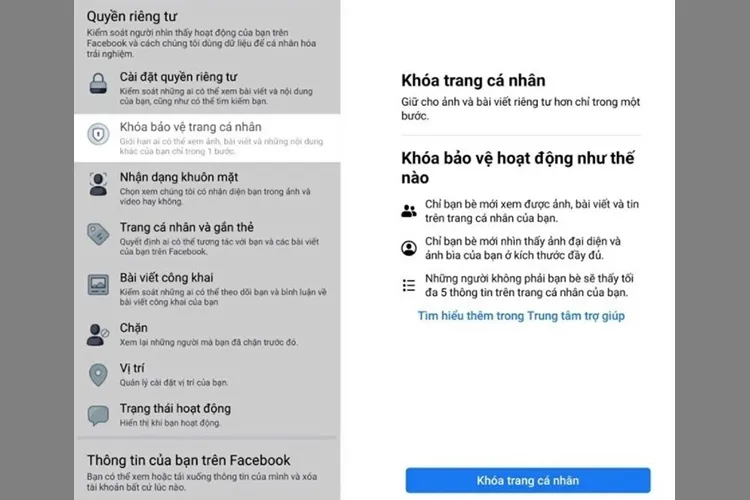 Cách khóa bảo vệ trang cá nhân tạm thời bằng quyền riêng tư