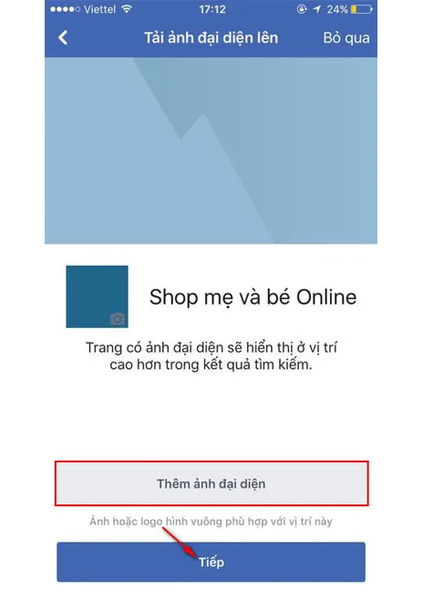Cách tạo facebook page bằng điện thoại, minh họa bước thêm ảnh đại diện