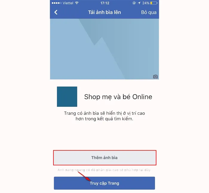 Cách tạo facebook page bằng điện thoại, minh họa bước truy cập trang