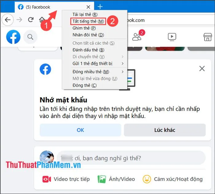 Cách tắt tiếng thông báo trên Facebook bằng chuột phải vào tab trên Firefox