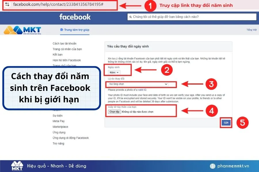 Cách thay đổi năm sinh trên Facebook khi bị giới hạn bằng máy tính