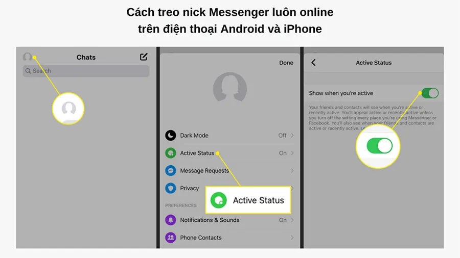 Cách treo nick Messenger trên điện thoại bằng cách truy cập cài đặt trong ứng dụng
