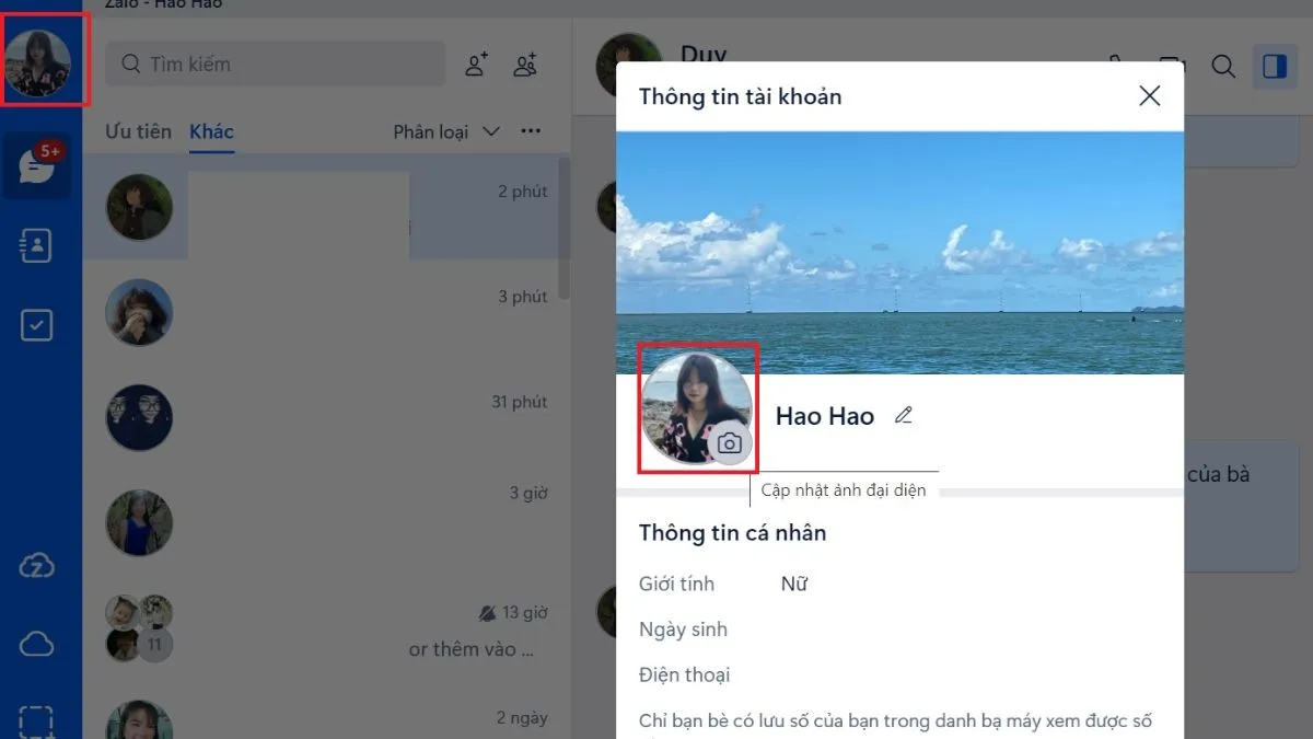 Cách truy cập trang cá nhân Zalo để thay đổi ảnh đại diện