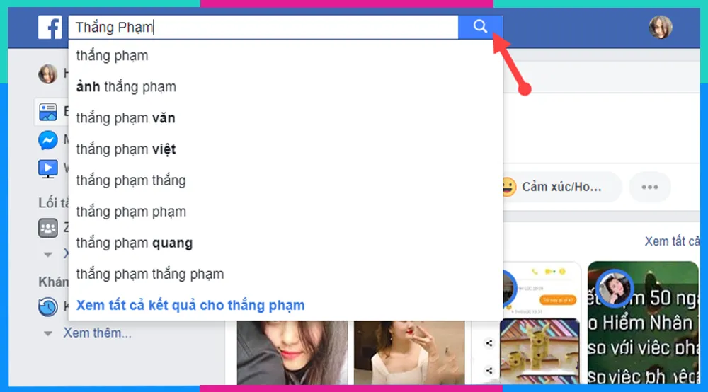 Cách xoá bạn bè trên Facebook qua thanh tìm kiếm