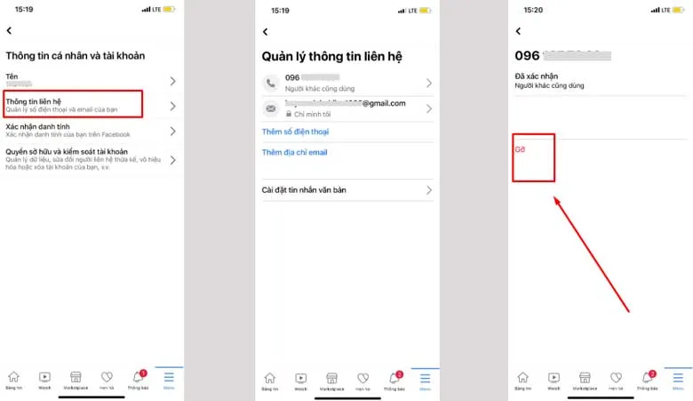 Cách xóa số điện thoại trên Facebook bằng điện thoại: Bước 3
