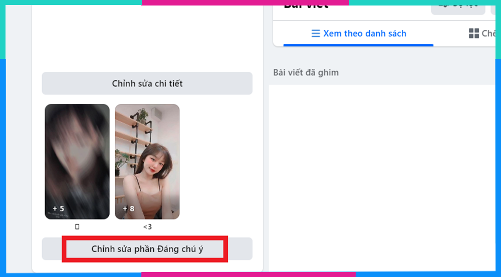 Minh họa cách truy cập Chỉnh sửa phần Đáng chú ý (Story Nổi bật) trên máy tính