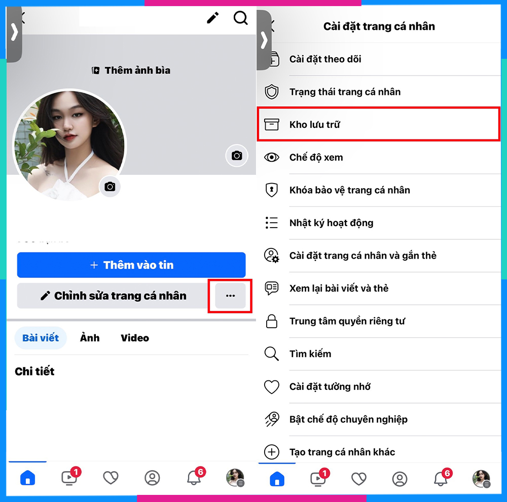Minh họa cách truy cập Kho lưu trữ Story trên điện thoại