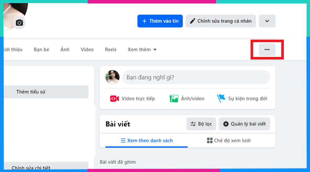 Minh họa cách truy cập Kho lưu trữ trên giao diện Facebook máy tính
