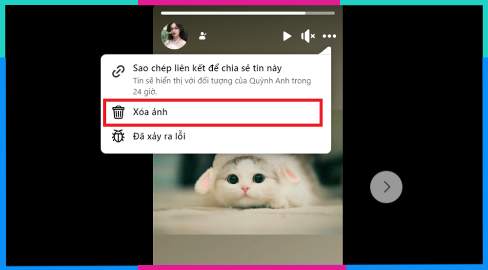 Minh họa cách chọn biểu tượng ba chấm và chọn Xóa ảnh trên máy tính
