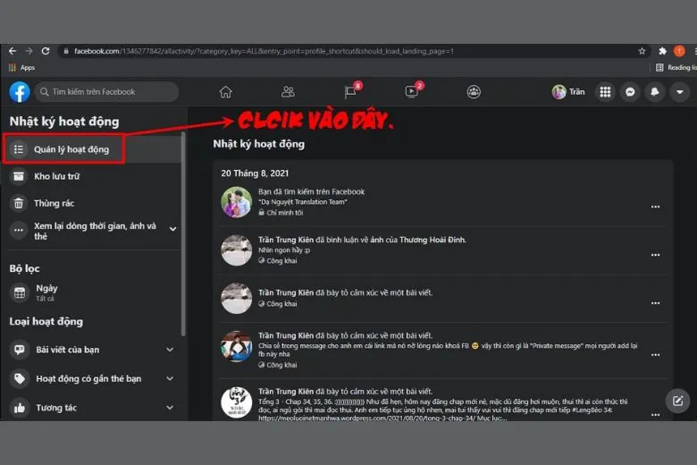 Cách xóa tất cả bài viết trên Facebook dành cho máy tính bước 2