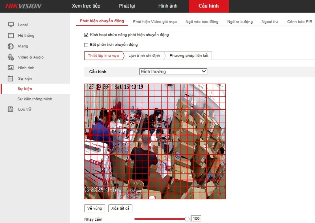 Cài đặt báo động phát hiện chuyển động khi cài đặt camera ip hikvision