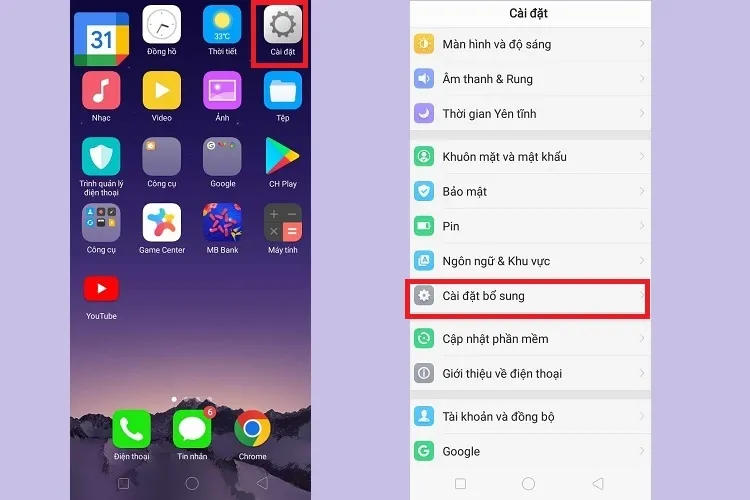 Cài đặt bổ sung trong mục Cài đặt điện thoại OPPO để thiết lập định vị