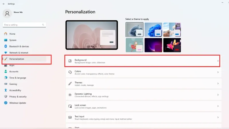 Cài đặt cá nhân hóa giao diện Windows sau khi hoàn tất cách cài đặt laptop Dell