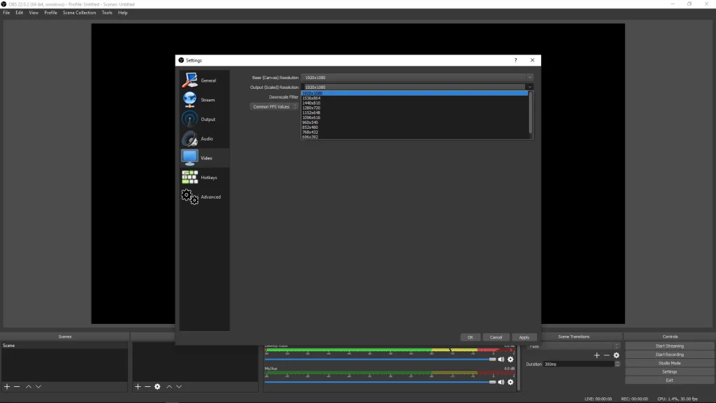 Cài đặt độ phân giải đầu ra video trong OBS Studio