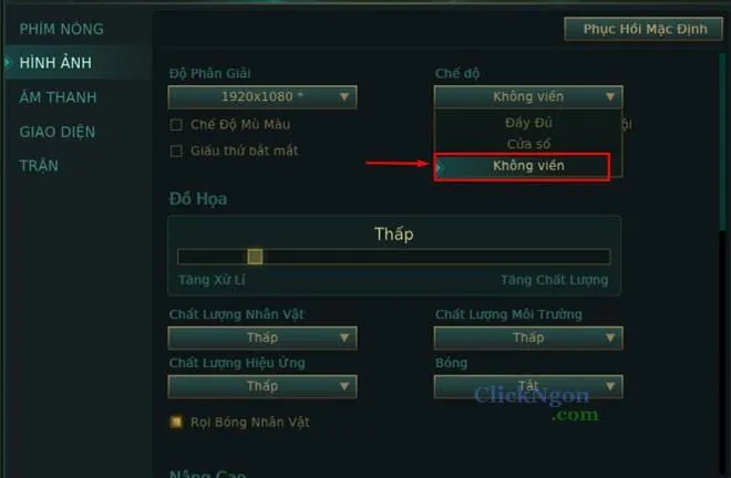 Cài đặt hình ảnh trong game LOL để live stream trên Facebook