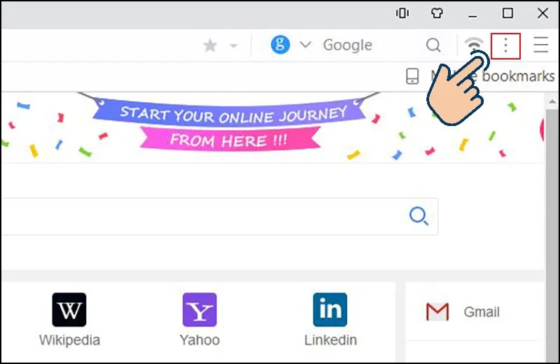 cài đặt phát wifi ảo bằng uc browser bước 1 mở menu 3 chấm
