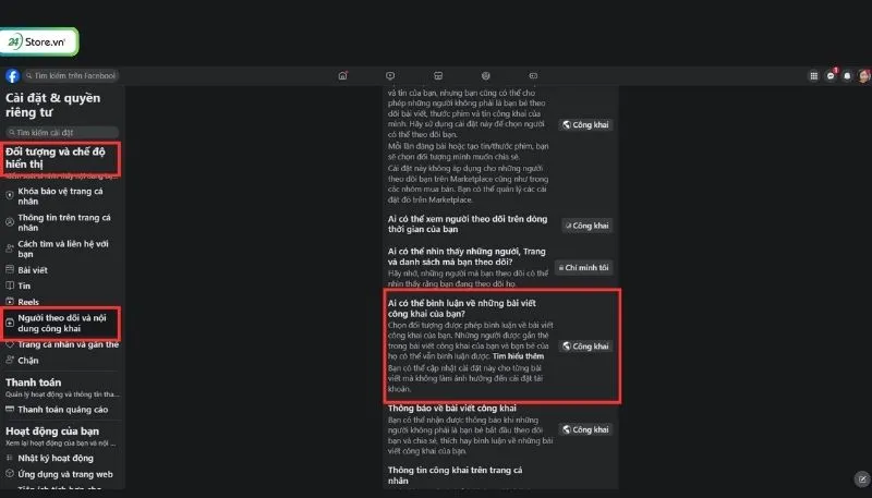 Cài đặt quyền bình luận bài viết công khai trên máy tính