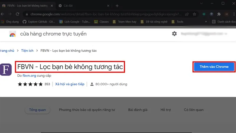 Cài đặt tiện ích FBVN để xóa bạn bè không tương tác trên Facebook